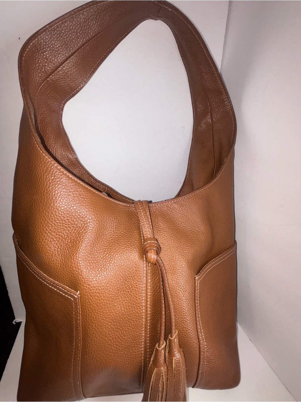 Women's Laggo Tan Leather Hobo Bag with Tassel